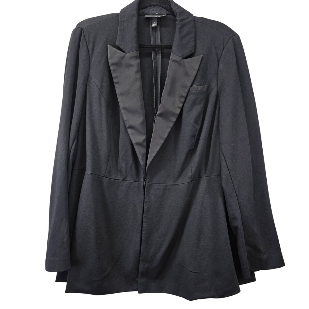 Lane Bryant Women Black Tuxedo Formal Blazer Satin Lapel Ponte Knit Jacket Sz 18